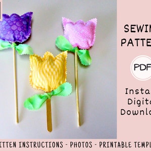 Fabric Tulips PDF SEWING PATTERN, Digital Download, How to Make Handmade Stuffed Cloth Flowers, Quick and Easy Spring Garden Decor Tutorial image 3