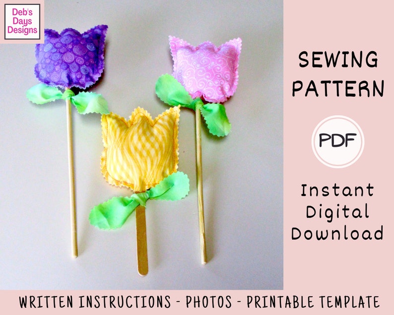 Fabric Tulips PDF SEWING PATTERN, Digital Download, How to Make Handmade Stuffed Cloth Flowers, Quick and Easy Spring Garden Decor Tutorial image 3