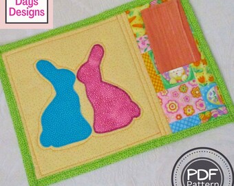 Easter Bunny Mug Rug PDF SEWING PATTERN, Digital Download, How to Make a Quilted Pocketed Snack Mat, Handmade Appliquéd Rabbits Tutorial