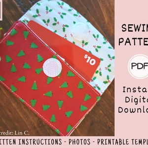 Gift Card Holder PDF SEWING PATTERN, Digital Download, How to Make a Handmade Fabric Cardholder, Reusable Cotton Envelope Gift Tutorial image 3