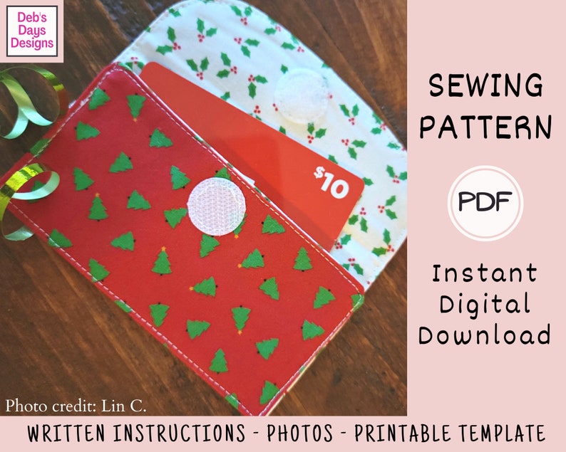 Gift Card Holder PDF SEWING PATTERN, Digital Download, How to Make a Handmade Fabric Cardholder, Reusable Cotton Envelope Gift Tutorial image 3