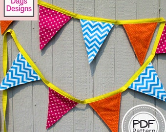 Pennant Flag Garland PDF SEWING PATTERN, Digital Download, How to Make a Fabric Triangle Bunting Banner, Hanging Party Decorations Tutorial