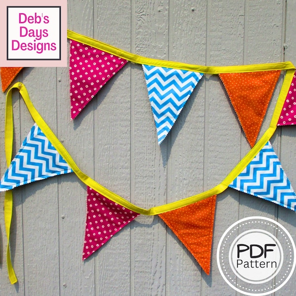 Pennant Flag Garland PDF SEWING PATTERN, Digital Download, How to Make a Fabric Triangle Bunting Banner, Hanging Party Decorations Tutorial