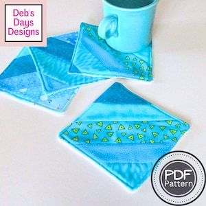 Quilted Drink Coaster Set PDF SEWING PATTERN, Digital Download, How to Make Cloth Beverage Coasters, Simple Scrap Fabric Project