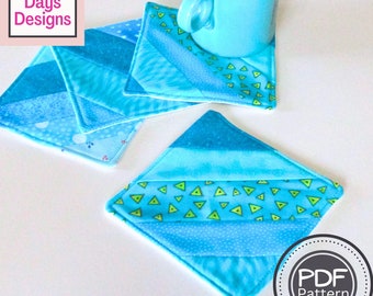 Quilted Drink Coaster Set PDF SEWING PATTERN, Digital Download, How to Make Cloth Beverage Coasters, Simple Scrap Fabric Project