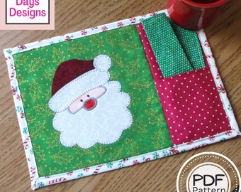Santa Claus Cookies and Milk Mat PDF SEWING PATTERN, Digital Download, How to Make a Quilted Christmas Mug Rug, Handmade Holiday Tutorial