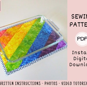 Extra Large Rainbow Hot Pad PDF SEWING PATTERN, Digital Download, How to Make a Quilted Fabric Trivet for Casserole Dishes and Glass Pans image 3