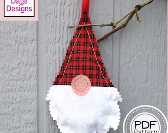 Gnome Christmas Tree Ornaments PDF SEWING PATTERN, Digital Download, Handmade Gnome Decorations, Holiday Hanging Decor