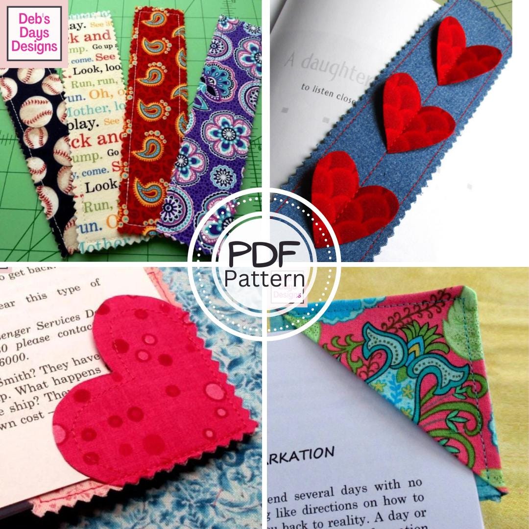 Fabric Bookmarks PDF SEWING PATTERN Pack, Instant Digital Download, Make Handmade Cloth Bookmarks, Small Gift Project Tutorial