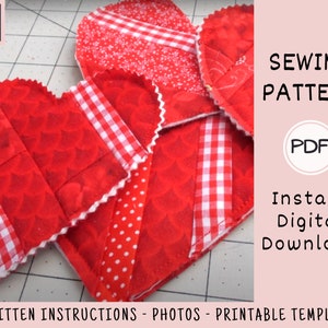 Scrappy Heart Coasters PDF SEWING PATTERN, Digital Download, How to Sew Quilted Fabric Valentine's Day Drink Coaster Set image 3