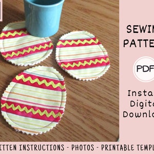 Easter Egg Coasters PDF SEWING PATTERN, Digital Download, How to Make Scrap Fabric Drink Coasters, Quilted Spring Holiday Decor image 3