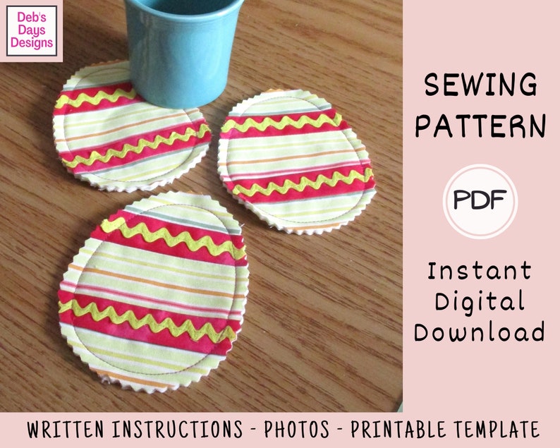 Easter Egg Coasters PDF SEWING PATTERN, Digital Download, How to Make Scrap Fabric Drink Coasters, Quilted Spring Holiday Decor image 3