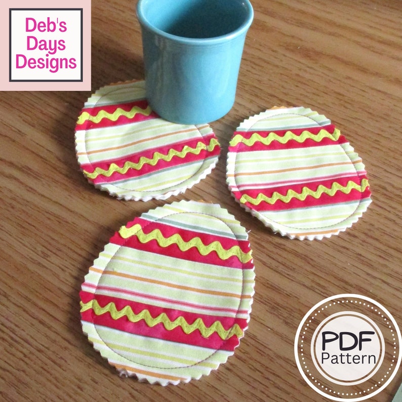 Easter Egg Coasters PDF SEWING PATTERN, Digital Download, How to Make Scrap Fabric Drink Coasters, Quilted Spring Holiday Decor Bild 1