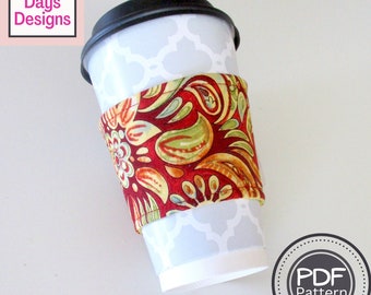 Coffee Cup Sleeve PDF SEWING PATTERN, Digital Download, How to Make a To Go Fabric Mug Cozy, Reusable Cloth Beverage Cover Tutorial