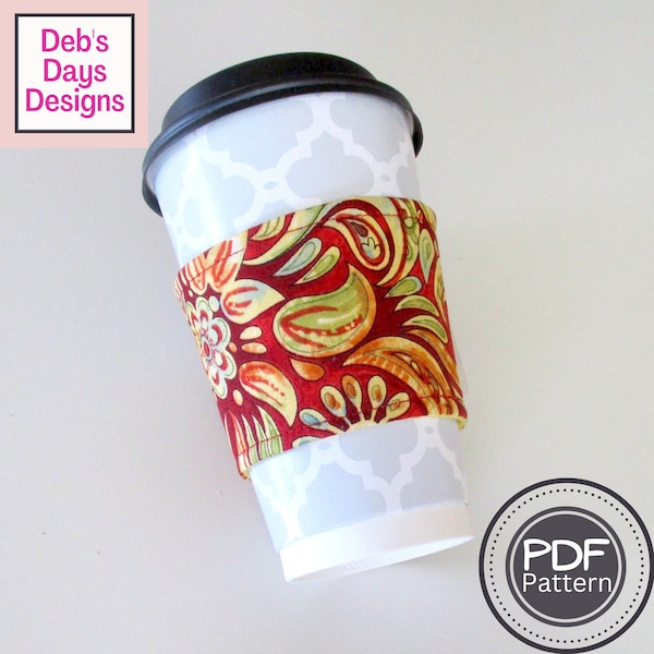 Coffee Cup Sleeve PDF SEWING PATTERN, Digital Download, How to Make a To Go Fabric Mug Cozy, Reusable Cloth Beverage Cover Tutorial