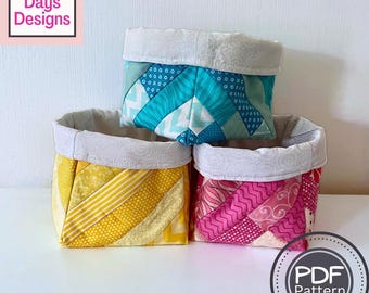 Quilted Fabric Storage Bin PDF SEWING PATTERN, Digital Download, Scrap Buster Organizer Basket, Easy Beginner Tutorial