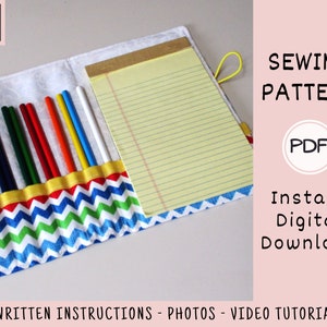 Pencil Notepad Holder PDF SEWING PATTERN, Digital Download, How to Make a Cloth Artist Drawing Caddy, Fabric Storage Organizer Tutorial image 3