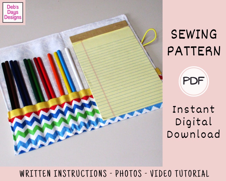 Pencil Notepad Holder PDF SEWING PATTERN, Digital Download, How to Make a Cloth Artist Drawing Caddy, Fabric Storage Organizer Tutorial image 3