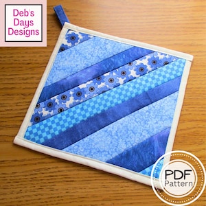 Strip Potholder PDF SEWING PATTERN, Digital Download, How to Sew a Handmade Scrap Fabric Hot Pad, Quilted Trivet Tutorial