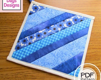 Strip Potholder PDF SEWING PATTERN, Digital Download, How to Sew a Handmade Scrap Fabric Hot Pad, Quilted Trivet Tutorial