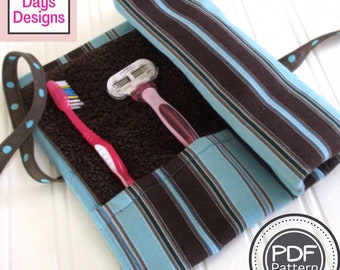 Toiletry Case Roll PDF SEWING PATTERN, Digital Download, How to Make a Roll Up Travel Organizer Pouch, Fabric Storage Holder Tutorial