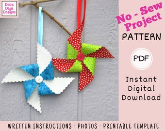 Fabric Pinwheel Christmas Tree Ornament PDF Sewing Pattern, Digital Download, No Sew Craft Project, DIY Handmade Holiday Decoration