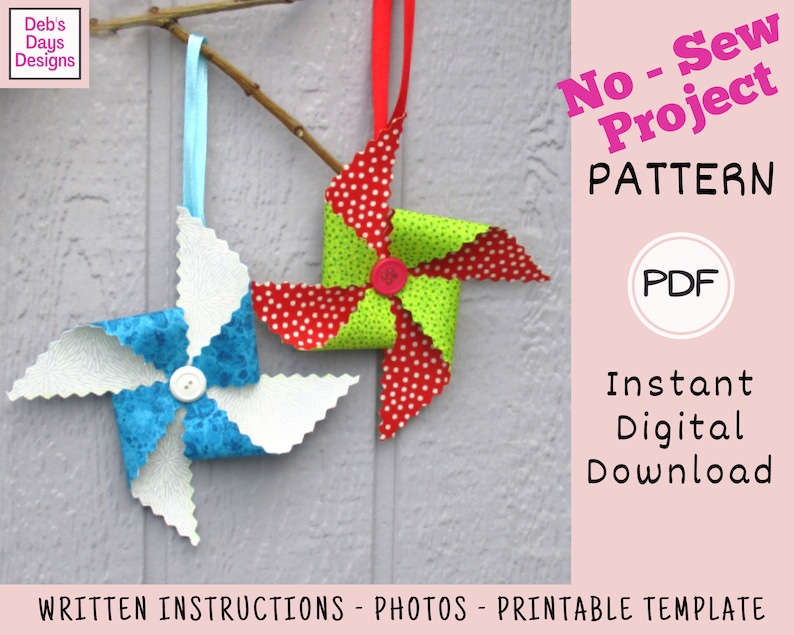 Pinwheel Christmas Tree Ornament PDF CRAFTING PATTERN, Digital Download, How to Make Handmade No Sew Holiday Decorations, Easy Tutorial image 3