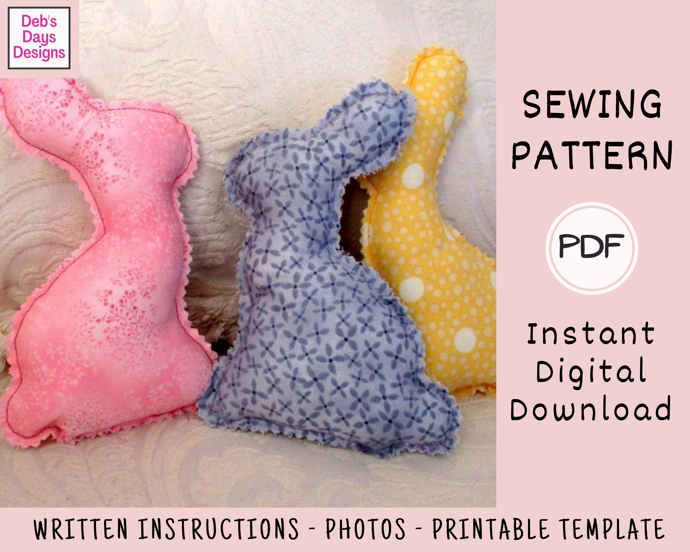 Fabric Bunny Rabbits PDF SEWING PATTERN, Digital Download, How to Make ...