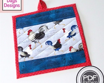 Simple Quilted Potholder PDF SEWING PATTERN, Digital Download, How to Sew a Square Kitchen Hot Pad, Easy Handmade Cotton Trivet Tutorial