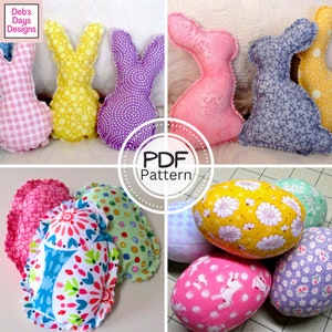 Easter Bunny & Eggs PDF SEWING PATTERN Set, 4 Pack Digital Download, Fabric Stuffed Rabbits Easter Eggs Tutorial, Handmade Holiday Decor