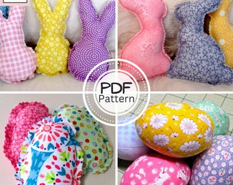 Easter Bunny & Eggs PDF SEWING PATTERN Bundle, Digital Download, Fabric Stuffed Rabbits Easter Eggs Tutorial, Handmade Spring Holiday Decor