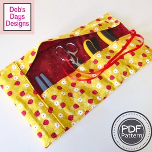 Craft Tools Organizer PDF SEWING PATTERN, Digital Download, How to Make a Roll Up Supply Holder with Pockets, Fabric Storage Wrap Tutorial