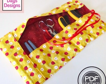 Craft Tools Organizer PDF SEWING PATTERN, Digital Download, How to Make a Roll Up Supply Holder with Pockets, Fabric Storage Wrap Tutorial