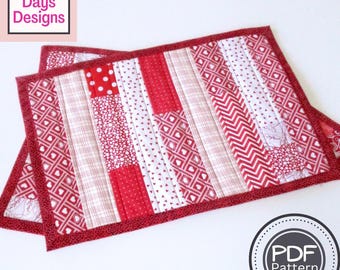 Quilt-As-You-Go Placemat Set PDF SEWING PATTERN, Digital Download, How to Sew Handmade Fabric Strip Tabletop Mats Tutorial