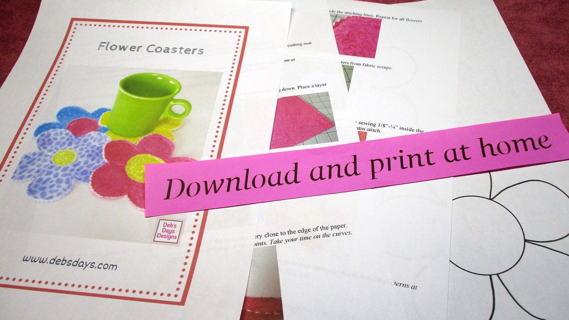Flower Coasters PDF SEWING PATTERN, Digital Download, How to Make ...