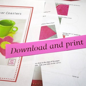 Flower Coasters PDF SEWING PATTERN, Digital Download, How to Make Homemade Quilted Fabric Drink Coasters, Easy Springtime Tabletop Tutorial image 2