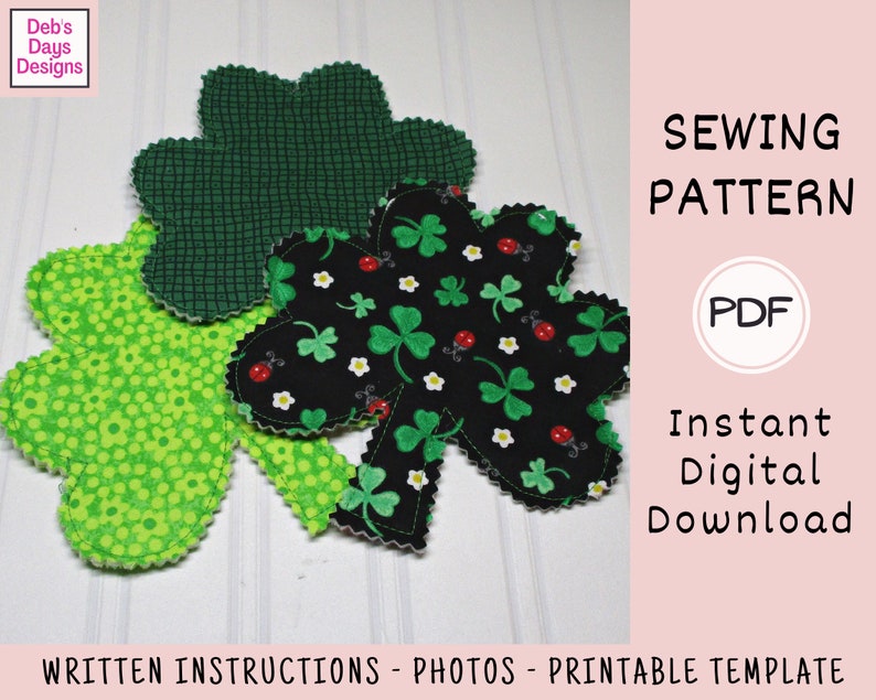 Easy St. Patrick's Day Coasters PDF SEWING PATTERN, Digital Download, How to Make Handmade Shamrock Fabric Drink Coaster Set, Fast Tutorial Bild 3