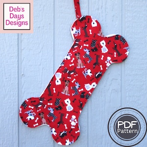 Dog Bone Christmas Stocking PDF SEWING PATTERN, Digital Download, How to Make a Shaped Doggie Santa Gift, Holiday Fabric Craft Tutorial