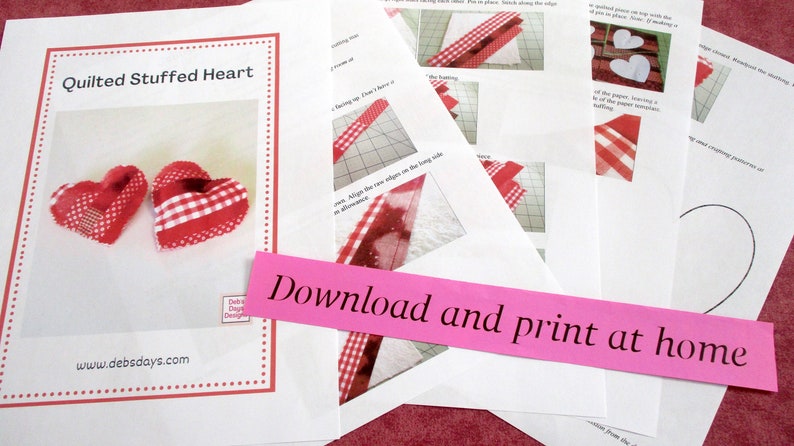 Scrappy Fabric Hearts PDF SEWING PATTERN, Digital Download, How to Make Handmade Valentine's Day Quilted Stuffed Shapes, Tiered Tray Decor image 2