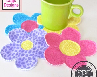 Flower Coasters PDF SEWING PATTERN, Digital Download, How to Make Homemade Quilted Fabric Drink Coasters, Easy Springtime Tabletop Tutorial