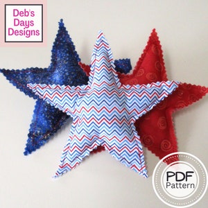 Stuffed Fabric Stars PDF SEWING PATTERN, Digital Download, How to Make Handmade Americana Cloth Star Shapes, July 4th Tiered Tray Decor