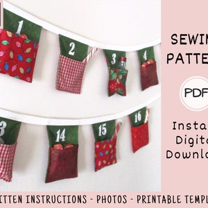 Christmas Advent Calendar PDF SEWING PATTERN, Digital Download, How to Make a Pocketed Fabric Bunting, Holiday Countdown Crafting Tutorial image 3