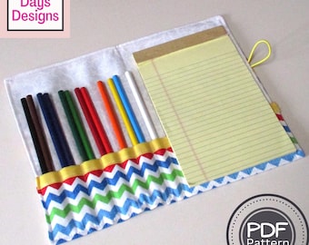 Pencil Notepad Holder PDF SEWING PATTERN, Digital Download, How to Make a Cloth Artist Drawing Caddy, Fabric Storage Organizer Tutorial