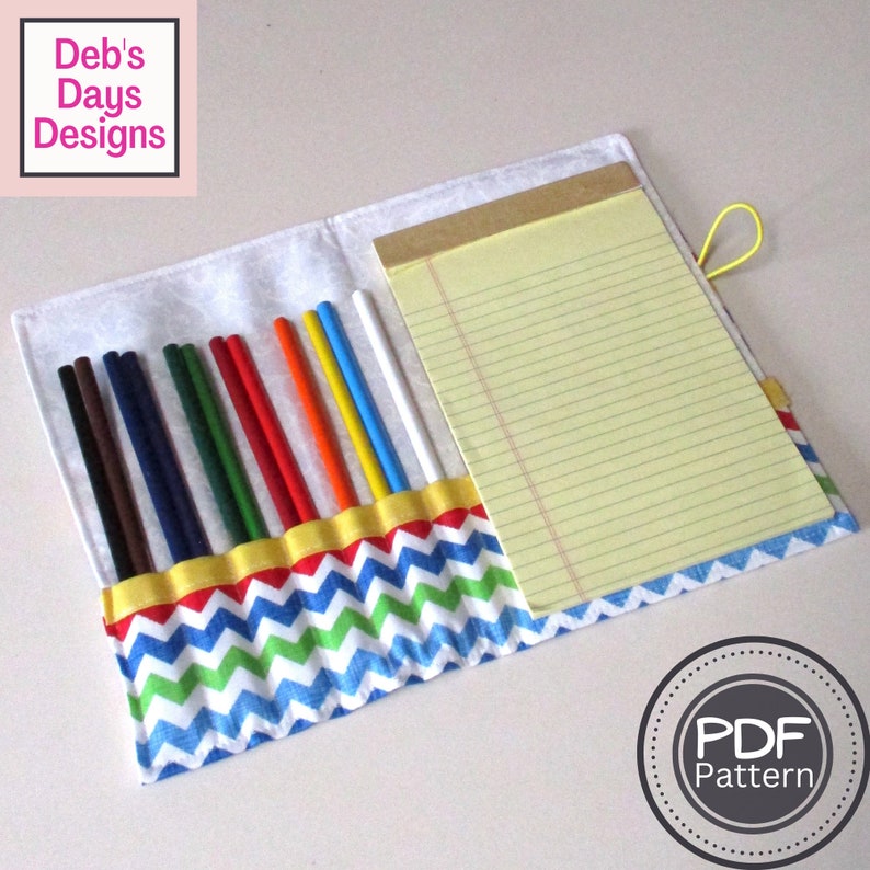 Pencil Notepad Holder PDF SEWING PATTERN, Digital Download, How to Make a Cloth Artist Drawing Caddy, Fabric Storage Organizer Tutorial image 1