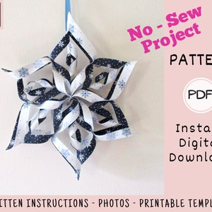 Large Hanging Snowflake PDF CRAFTING PATTERN, Digital Download, How to Make a No-Sew Handmade 3D Christmas Decoration, Easy Fabric Ornament image 3