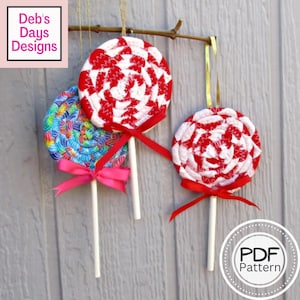 Lollipop Christmas Tree Ornament PDF SEWING PATTERN, Digital Download, How to Make Handmade Scrap Fabric Candy Decor, Coiled Sucker Tutorial