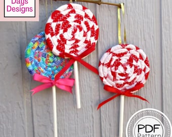 Lollipop Christmas Tree Ornament PDF SEWING PATTERN, Digital Download, How to Make Handmade Scrap Fabric Candy Decor, Coiled Sucker Tutorial