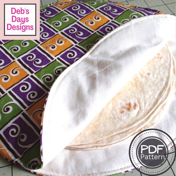 Fabric Tortilla Warmer PDF SEWING PATTERN, Digital Download, How to Make a Homemade Taco Shell and Pita Storage Holder, Kitchen Tutorial