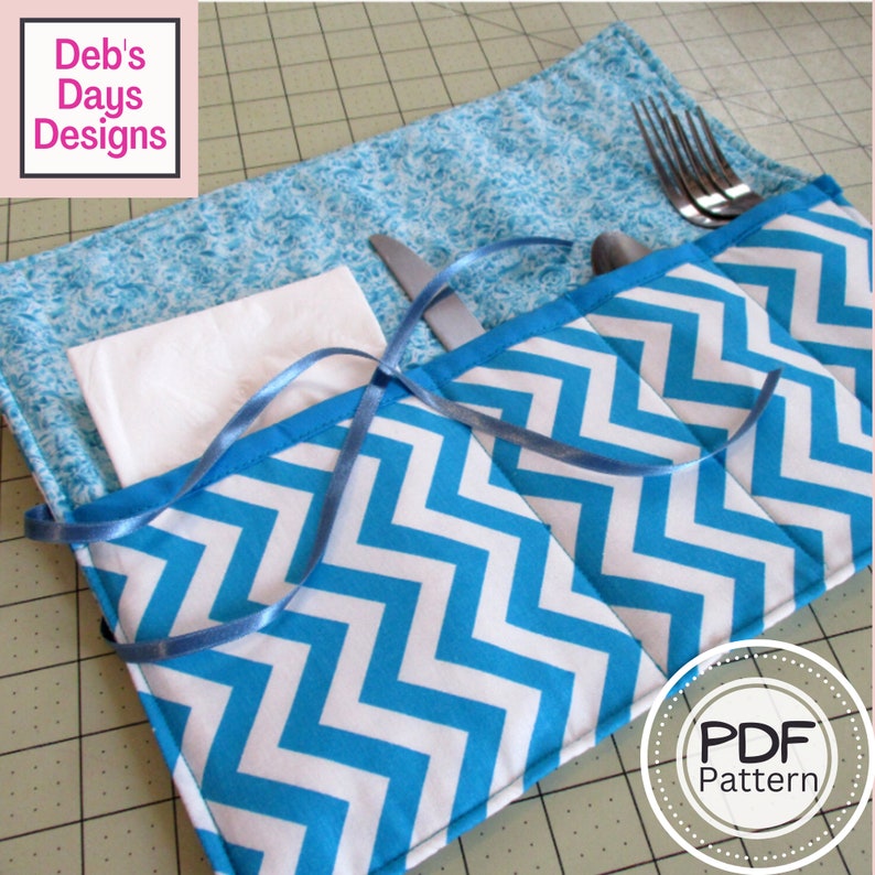 Roll-Up Silverware Holder PDF SEWING PATTERN, Digital Download, How to Make a Handmade Fabric Cutlery Caddy, Easy Flatware Storage Tutorial image 1