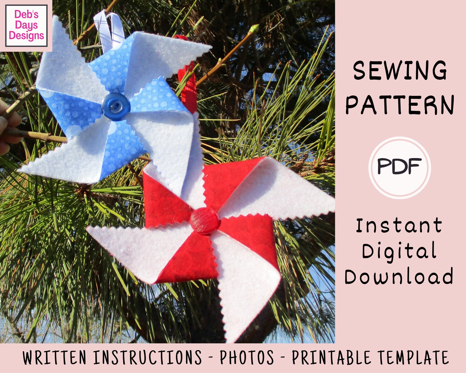 Fabric Pinwheel Christmas Tree Ornament PDF Craft Pattern Etsy